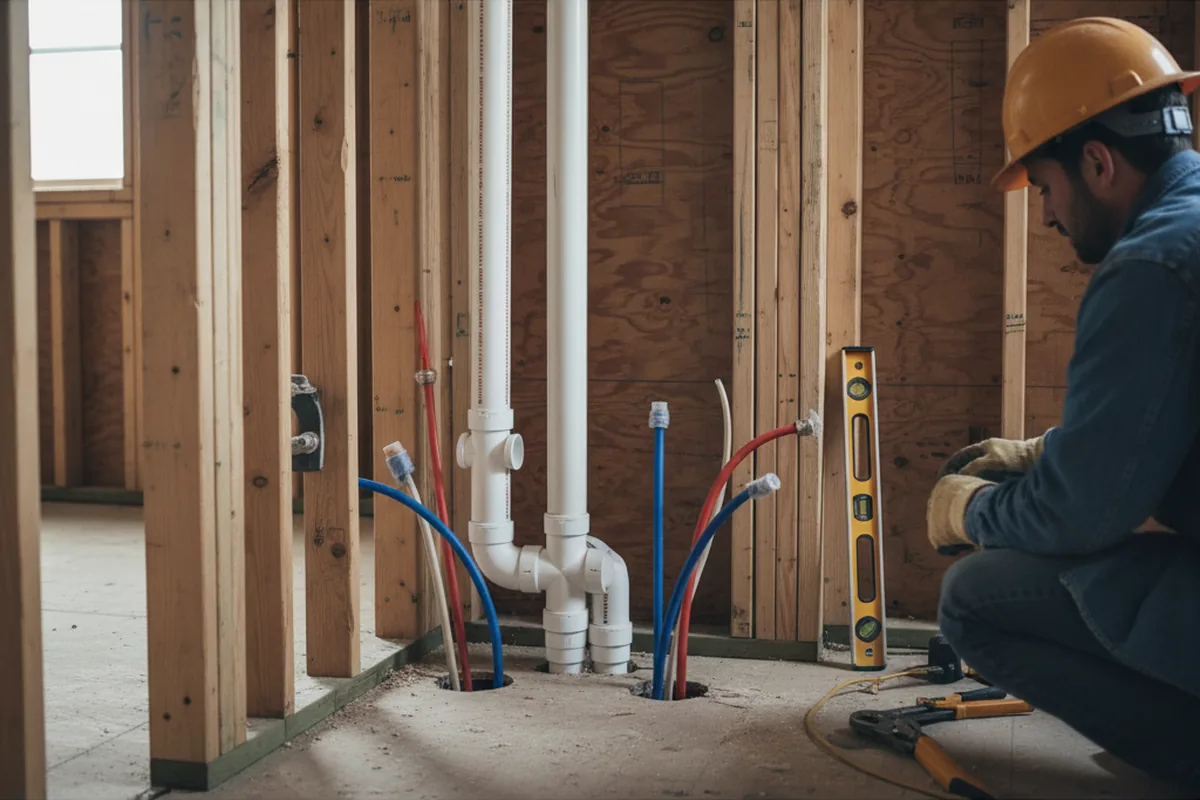 Drain and supply rough-in during Sump Pump Repair in Jonesburg